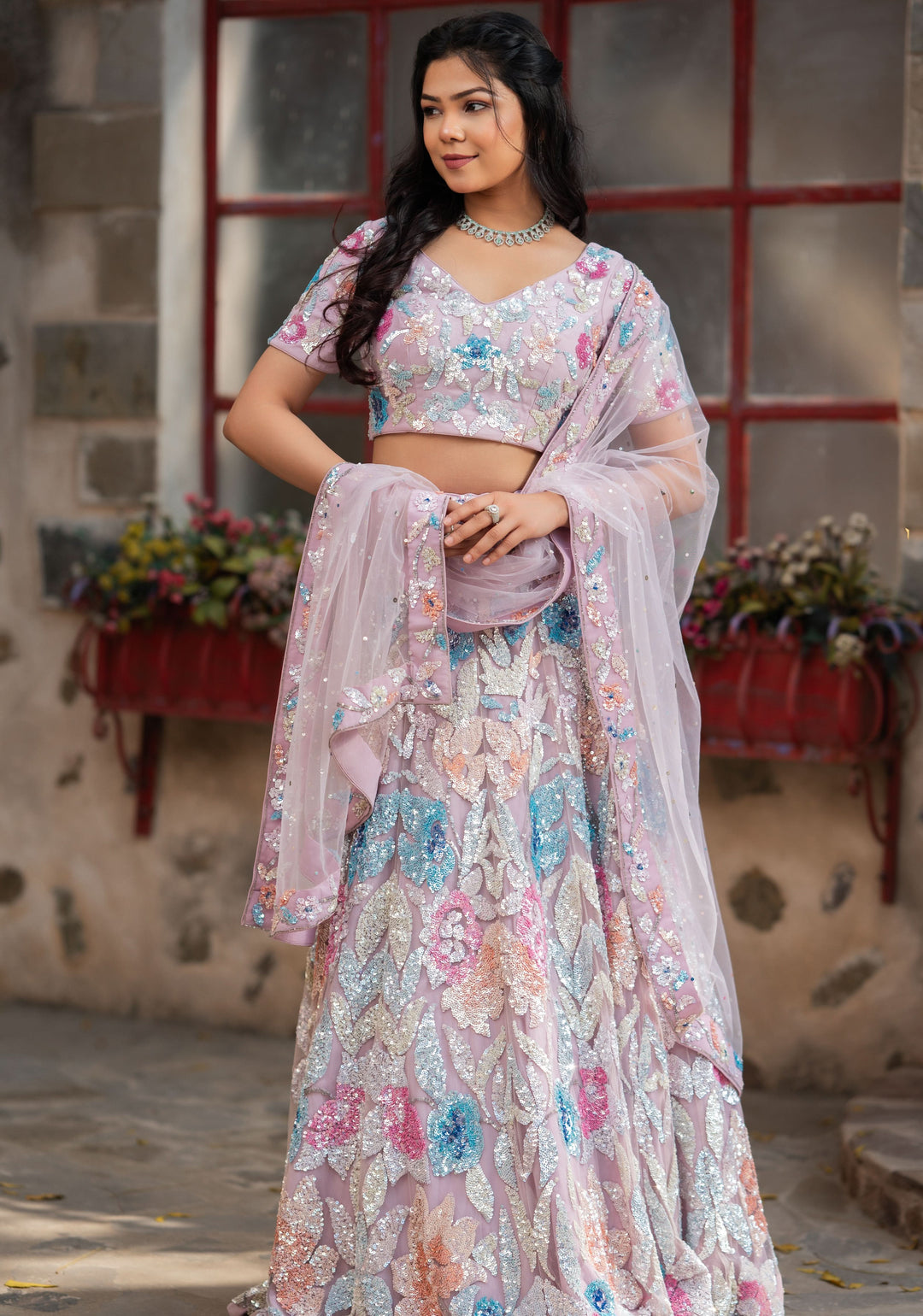 Radiance Pastel Lehenga with cancan, hand-embellishments in net, Customizable, Made to Order