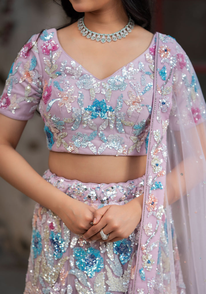Radiance Pastel Lehenga with cancan, hand-embellishments in net, Customizable, Made to Order