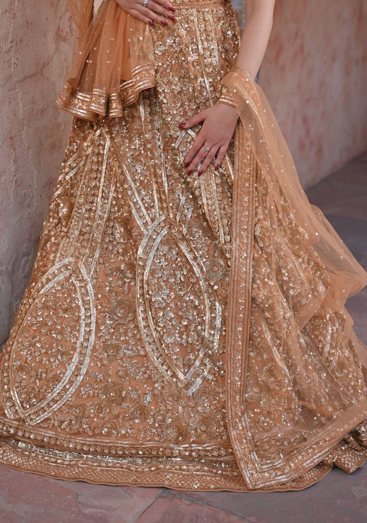 Exquisite Brown Lehenga with embellishments in net, Customizable, Made to Order