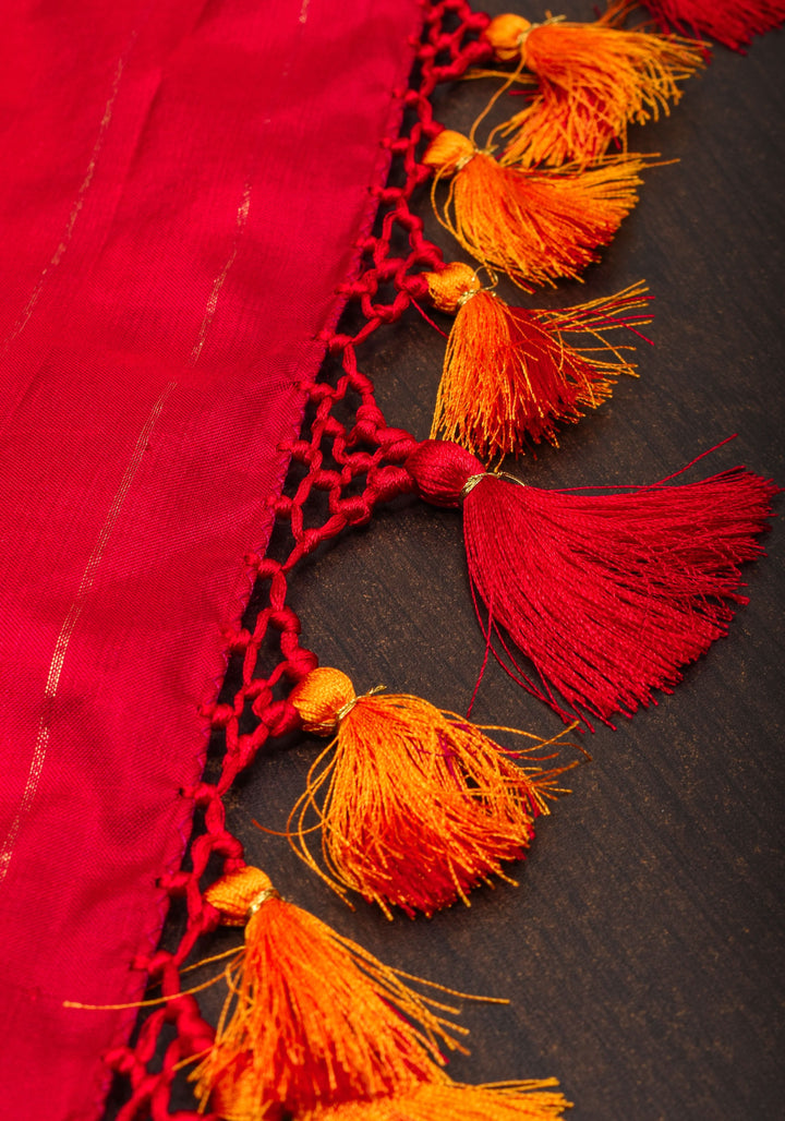 Ikkat Kanjivaram Fusion Silk Saree with Wide Zari Border | SILK MARK CERTIFIED