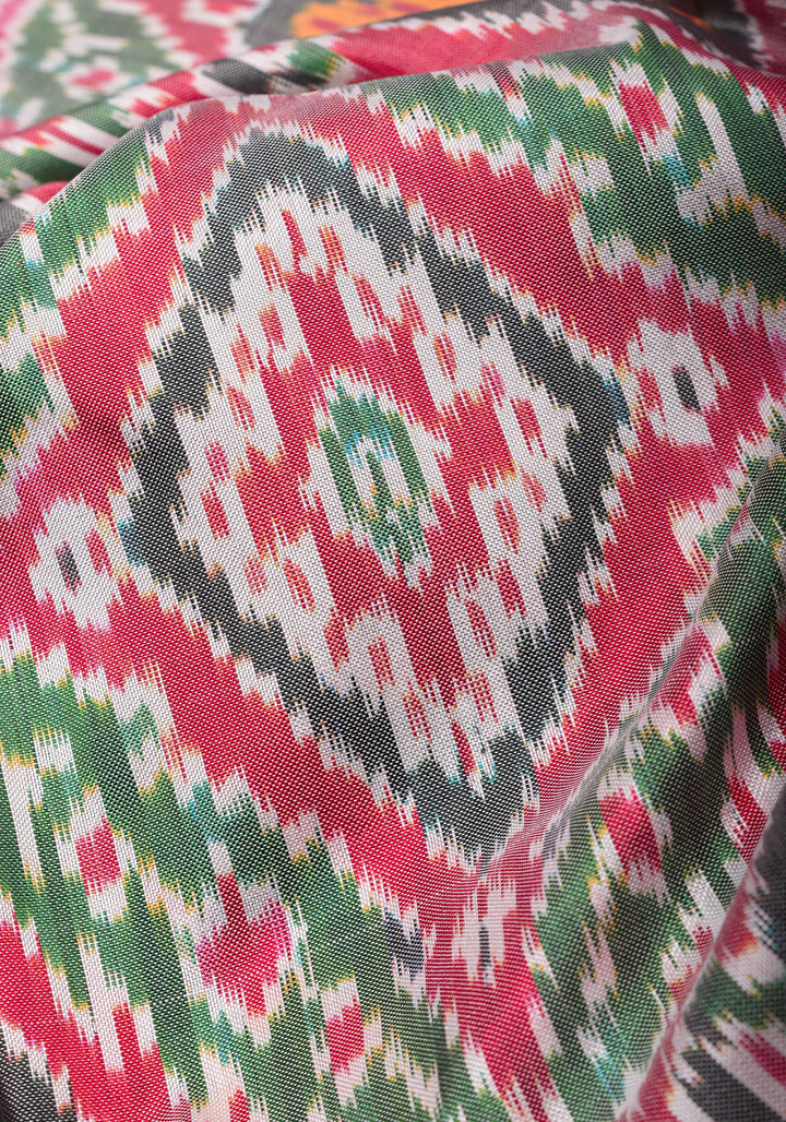 Ikkat Kanjivaram Fusion Silk Saree with Wide Zari Border | SILK MARK CERTIFIED