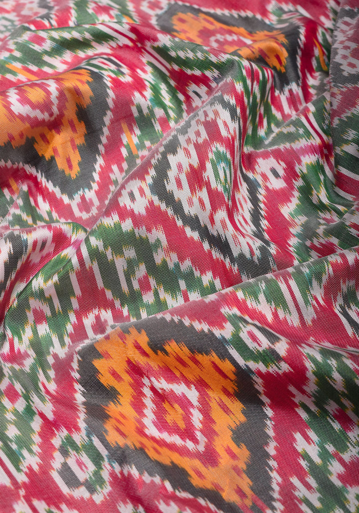 Ikkat Kanjivaram Fusion Silk Saree with Wide Zari Border | SILK MARK CERTIFIED