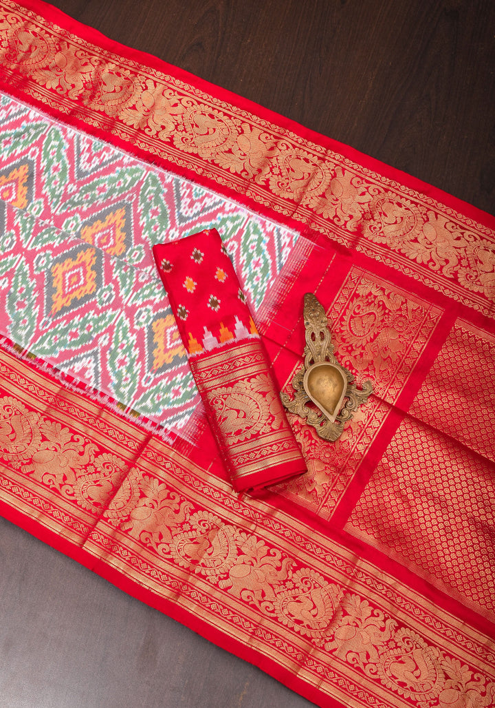 Ikkat Kanjivaram Fusion Silk Saree with Wide Zari Border | SILK MARK CERTIFIED