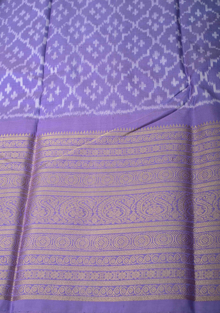 Aqua Blue Ikkat Kanjivaram Fusion Silk Saree with Gold-Silver Buttas and Contrast Zari Border | SILK MARK CERTIFIED