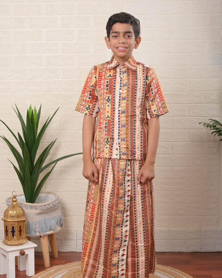 Little Explorer Patola Shirt and Lungi Set | Made To Order