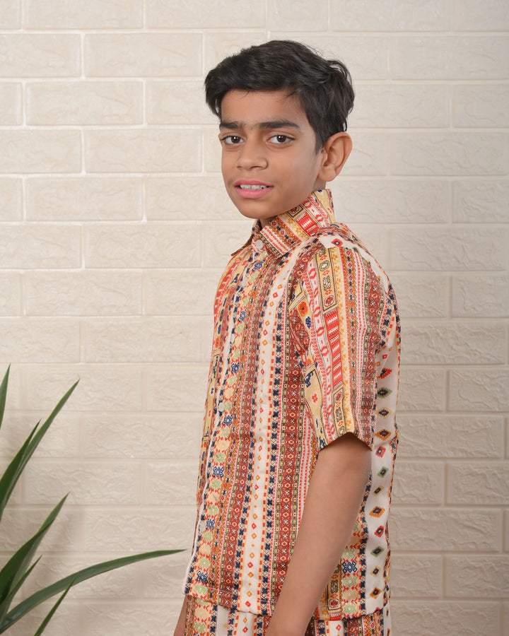 Little Explorer Patola Shirt and Lungi Set | Made To Order