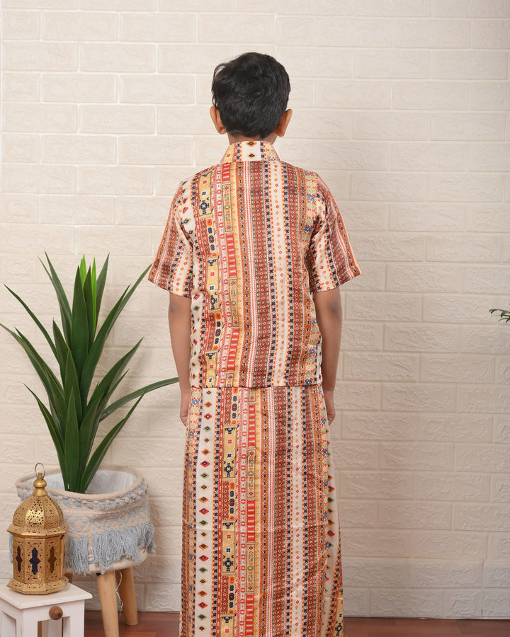 Little Explorer Patola Shirt and Lungi Set | Made To Order