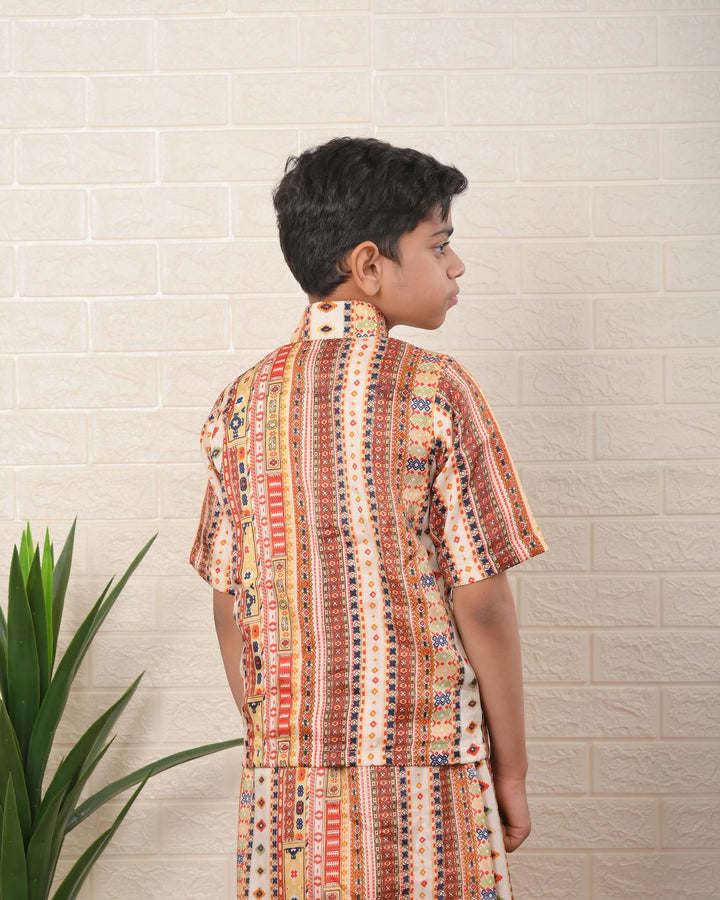 Little Explorer Patola Shirt and Lungi Set | Made To Order