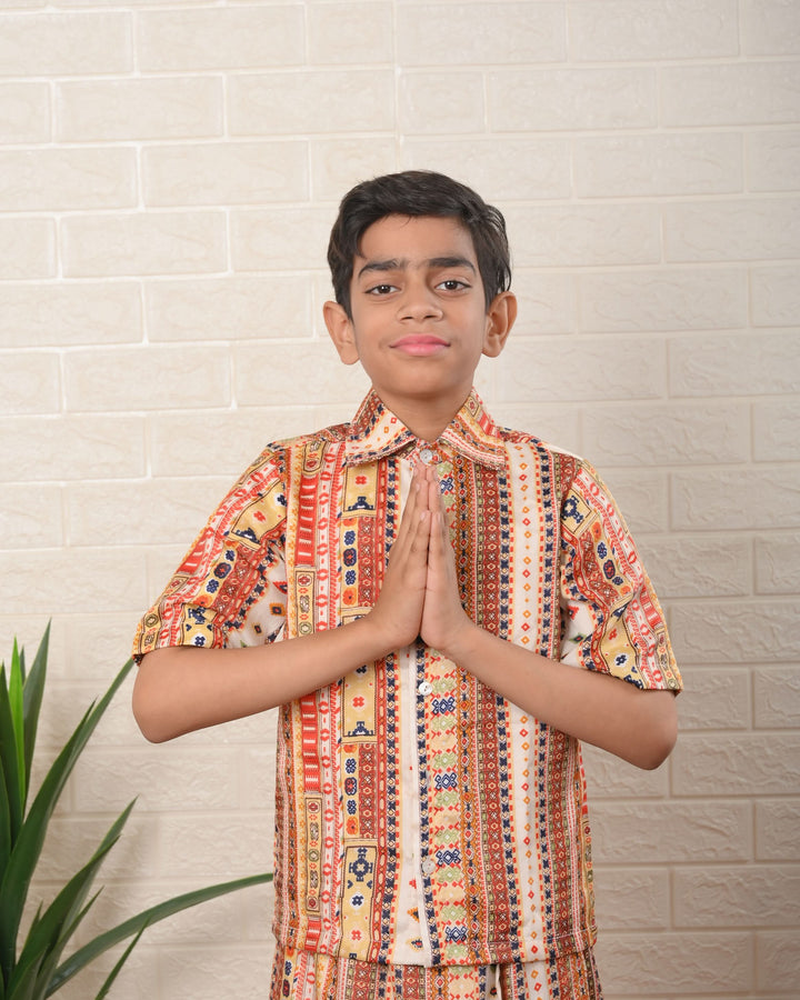 Little Explorer Patola Shirt and Lungi Set | Made To Order