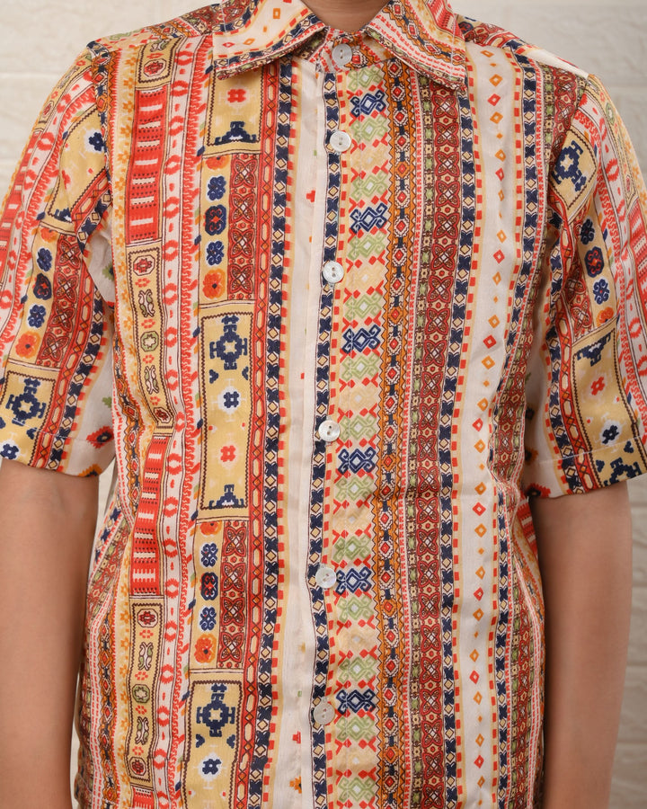 Little Explorer Patola Shirt and Lungi Set | Made To Order