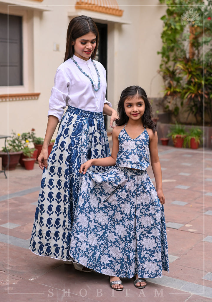 Girl Kid Indigo Halter Top and Long Skirt | Shobitam Made To Order
