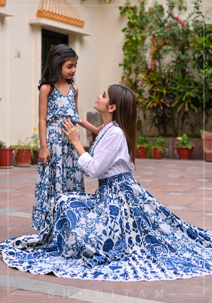 Girl Kid Indigo Halter Top and Long Skirt | Shobitam Made To Order