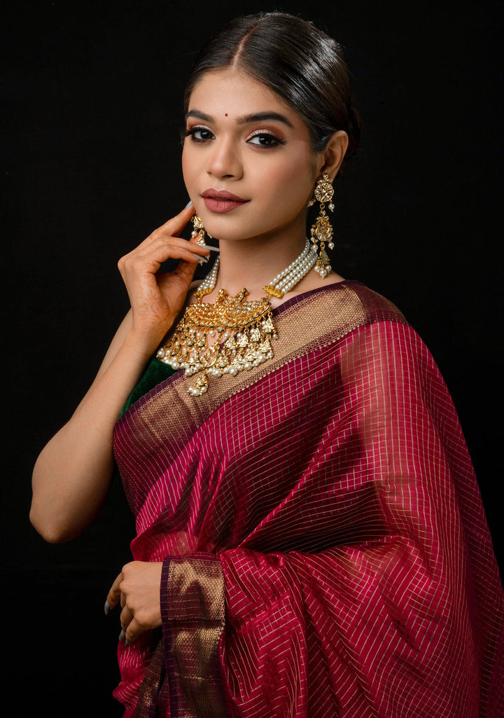 Statement Twin Peacock White Kundan Necklace Set with three rows of beads and 4.2" Long Earrings