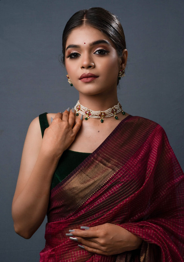 Charming Kemp Lotus on 5 row dainty beads Choker Set | Shobitam Jewelry