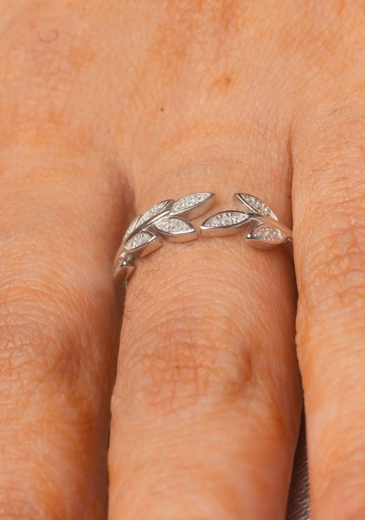 925 Silver Leafy Embrace Adjustable size finger ring, fits most | Shobitam Jewelry