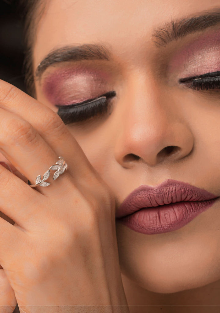 925 Silver Leafy Embrace Adjustable size finger ring, fits most | Shobitam Jewelry