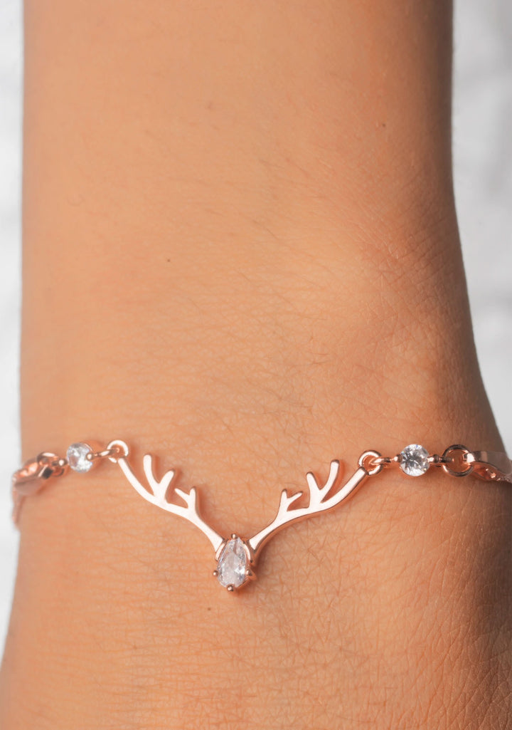 92.5 Silver Rose Gold Deer Bracelet Shobitam Jewelry