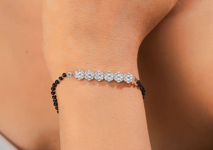 92.5 Silver Mangalsutra Bracelet with 6 Floral Zircon units I Shobitam Jewelry