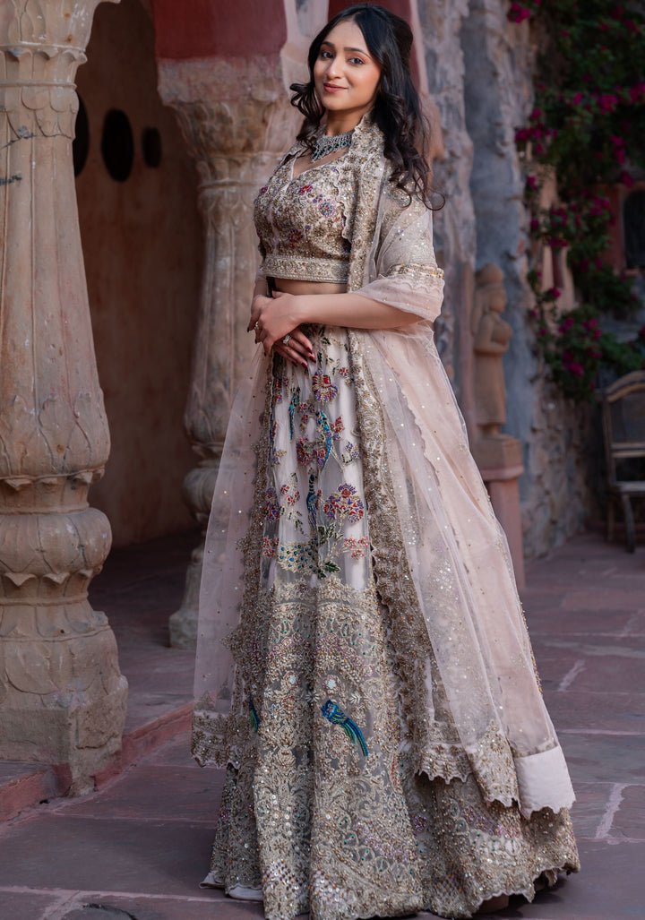 Exquisite Lehenga - Bohemian Peacock Lehenga with hand-embroidery, Customizable, Made to Order