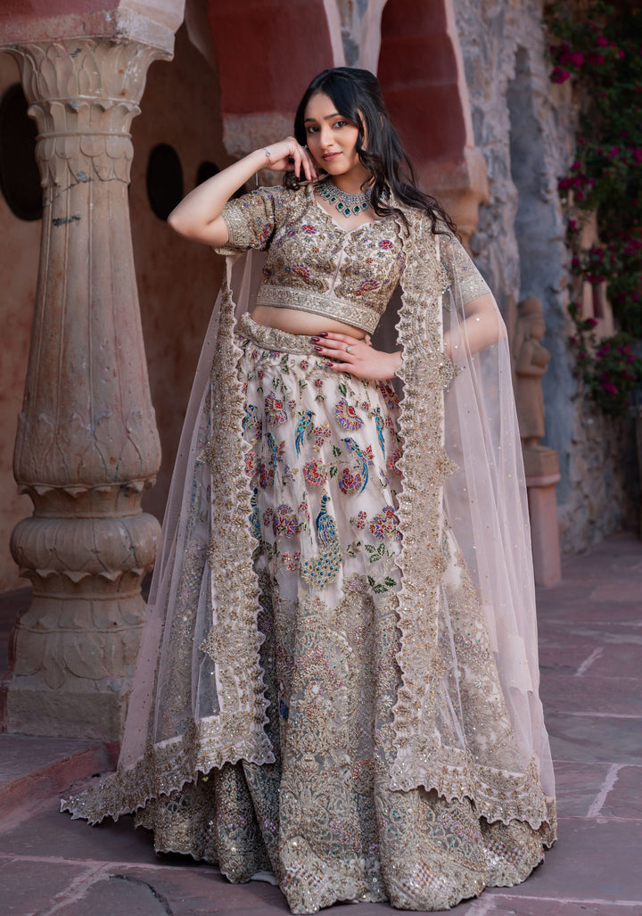 Exquisite Lehenga - Bohemian Peacock Lehenga with hand-embroidery, Customizable, Made to Order