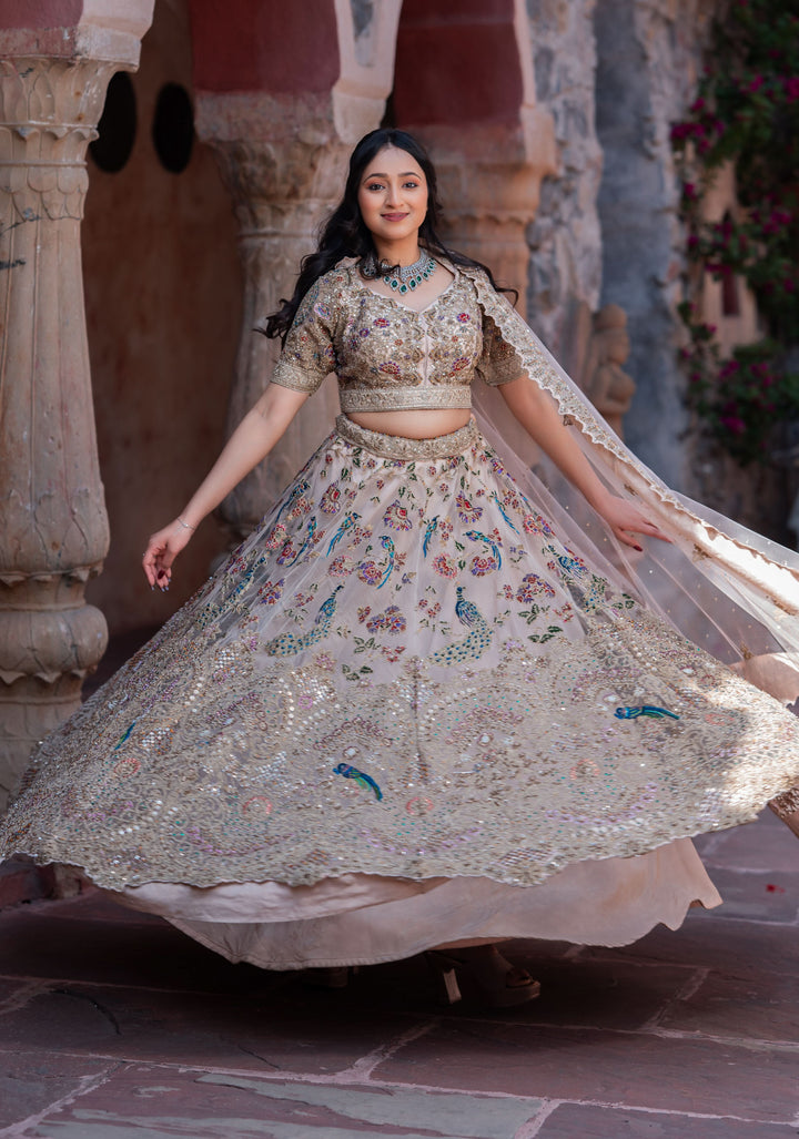 Exquisite Lehenga - Bohemian Peacock Lehenga with hand-embroidery, Customizable, Made to Order