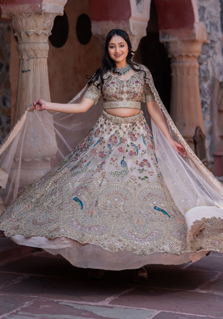 Exquisite Lehenga - Bohemian Peacock Lehenga with hand-embroidery, Customizable, Made to Order