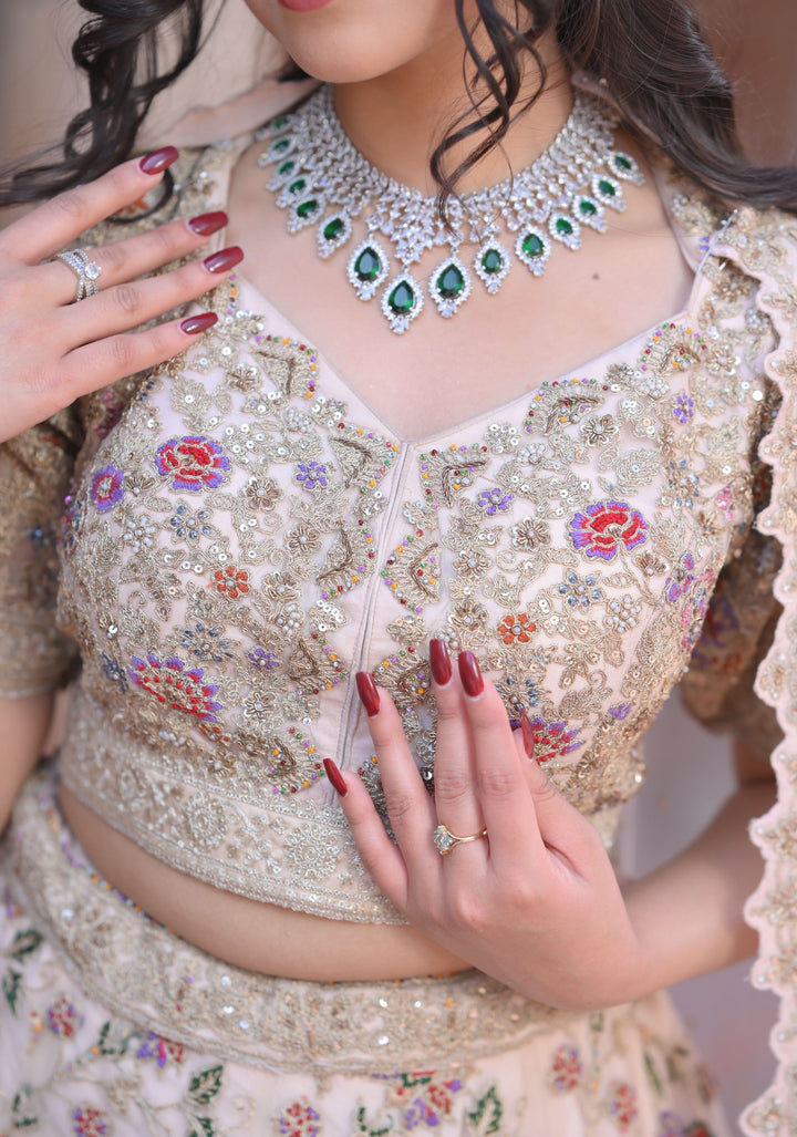 Exquisite Lehenga - Bohemian Peacock Lehenga with hand-embroidery, Customizable, Made to Order