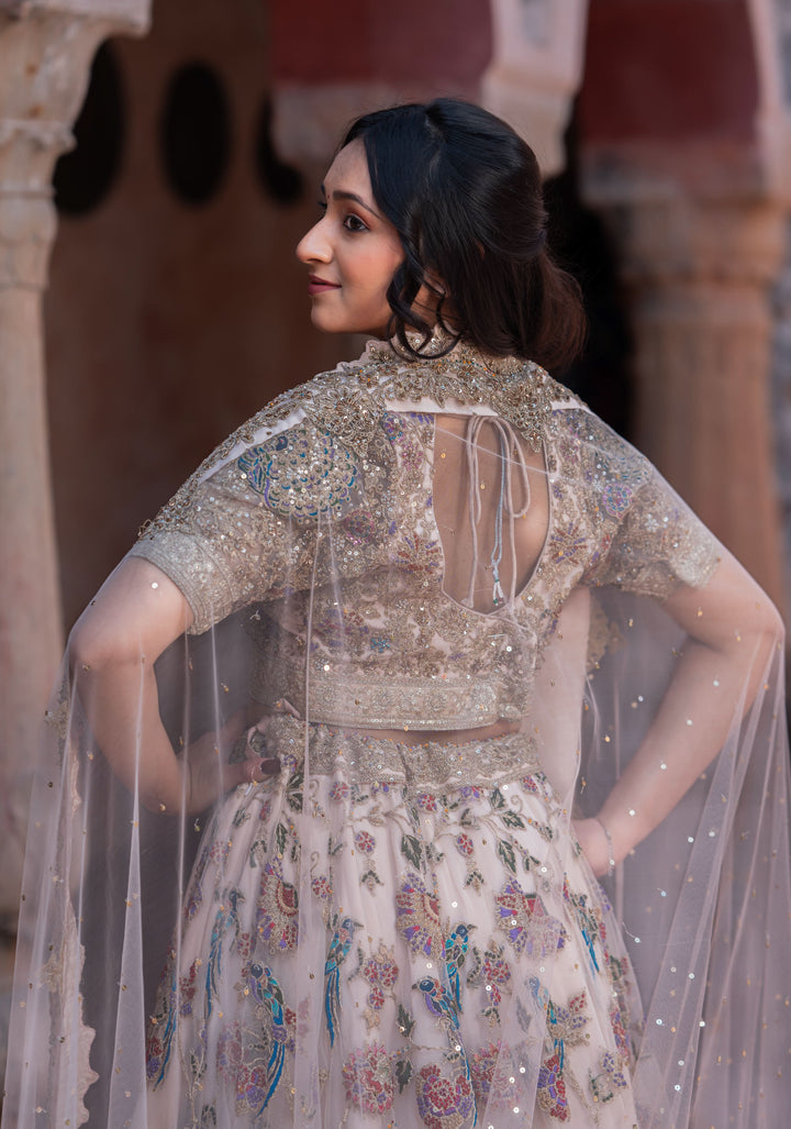 Exquisite Lehenga - Bohemian Peacock Lehenga with hand-embroidery, Customizable, Made to Order