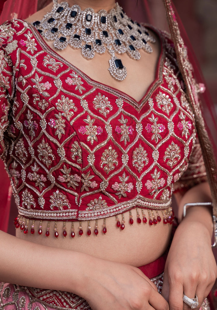 Exquisite Fuchsia Ombre Lehenga with hand-embroidery in Raw Silk, Customizable, Made to Order