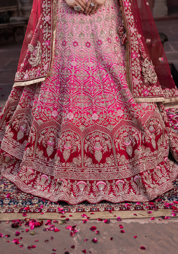 Exquisite Fuchsia Ombre Lehenga with hand-embroidery in Raw Silk, Customizable, Made to Order