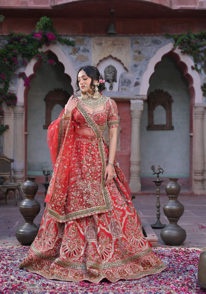Exquisite Charlotte Regalia Lehenga with hand-embroidery in Raw Silk , Customizable, Made to Order
