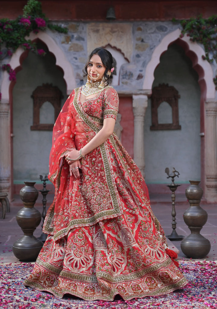 Exquisite Charlotte Regalia Lehenga with hand-embroidery in Raw Silk , Customizable, Made to Order