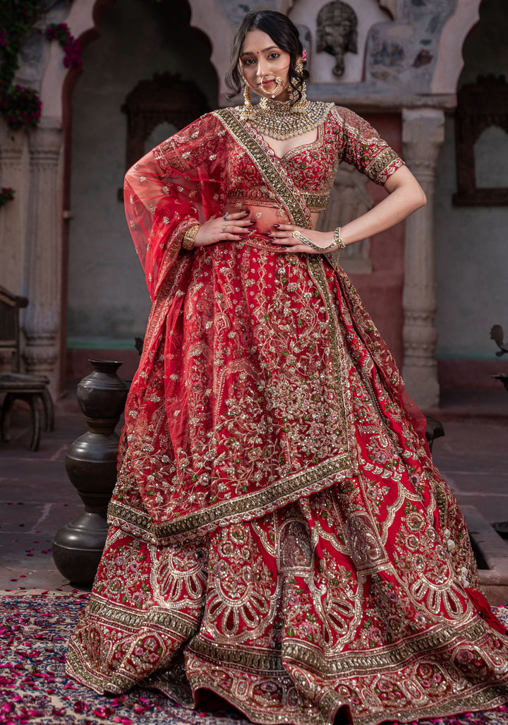 Exquisite Charlotte Regalia Lehenga with hand-embroidery in Raw Silk , Customizable, Made to Order
