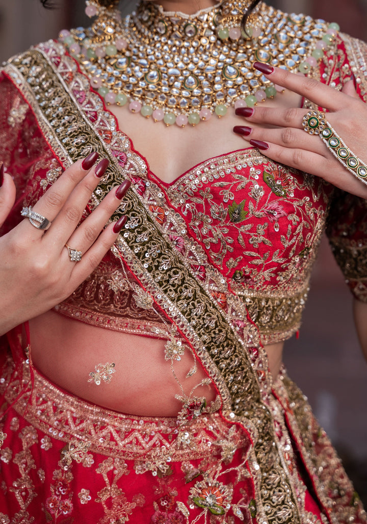 Exquisite Charlotte Regalia Lehenga with hand-embroidery in Raw Silk , Customizable, Made to Order