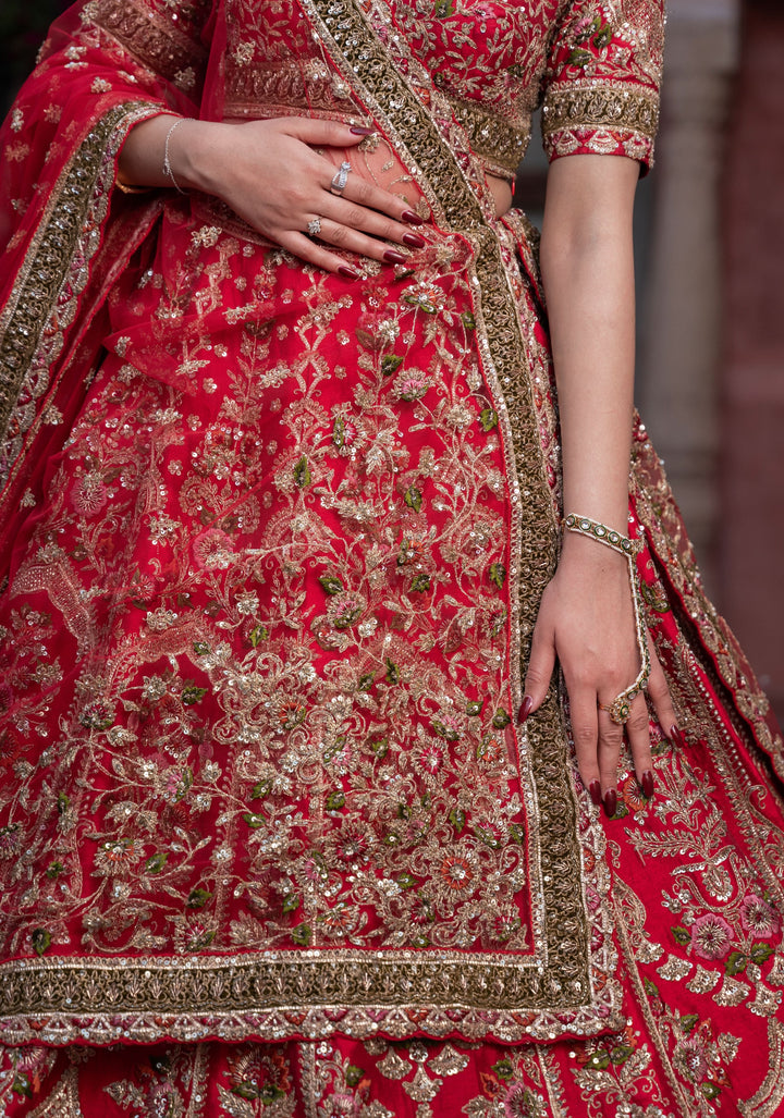 Exquisite Charlotte Regalia Lehenga with hand-embroidery in Raw Silk , Customizable, Made to Order