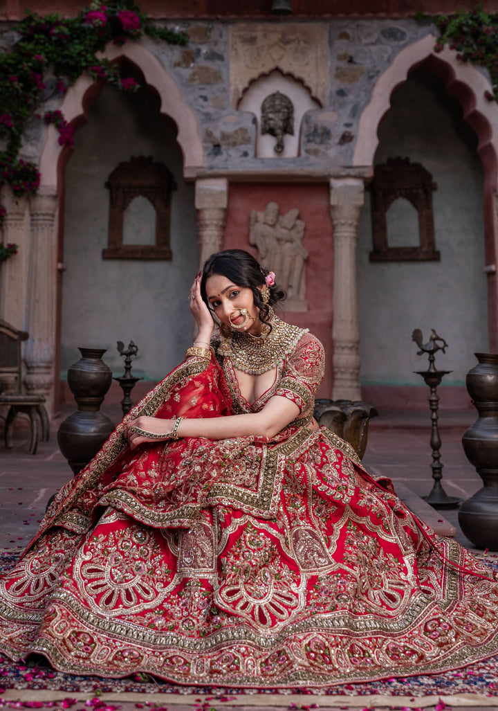 Exquisite Charlotte Regalia Lehenga with hand-embroidery in Raw Silk , Customizable, Made to Order