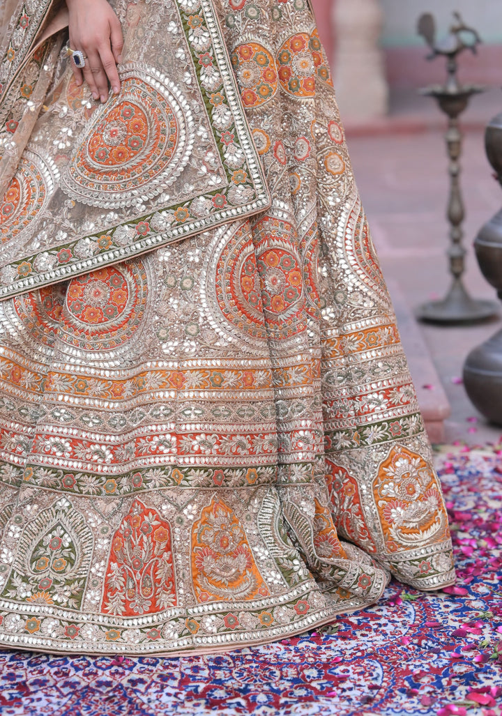 Exquisite Ghoomar Lehenga with gota-embroidery in Net, Customizable, Made to wear