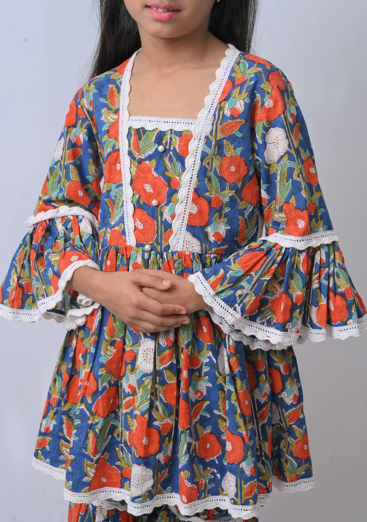 Navy Garden Delight Sharara with lace detailing | Made To Order