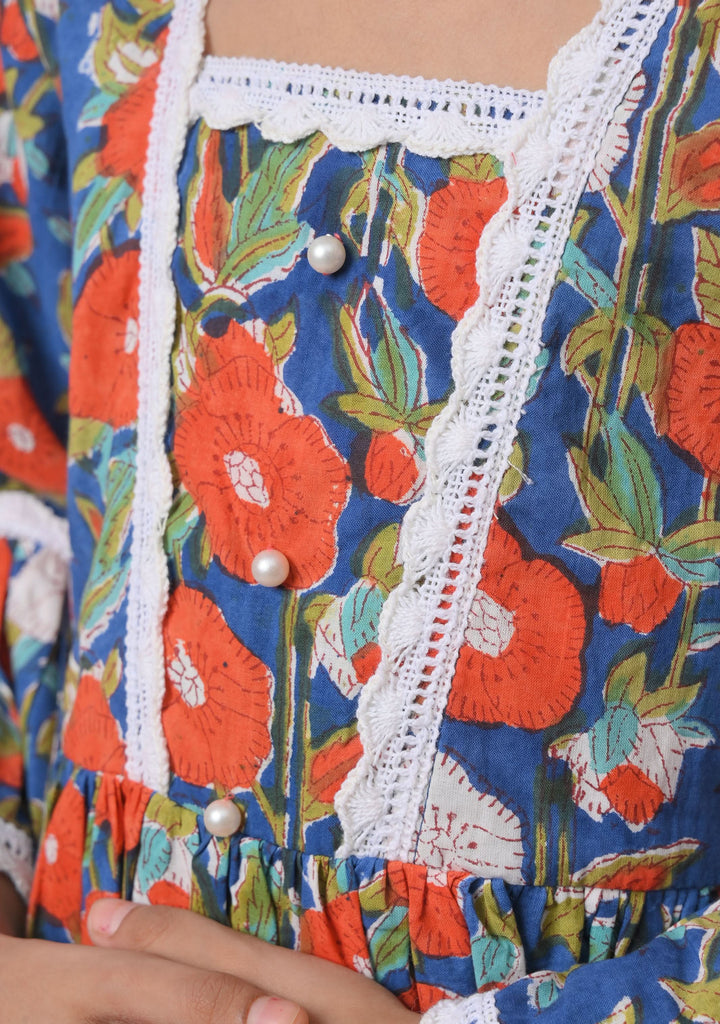 Navy Garden Delight Sharara with lace detailing | Made To Order