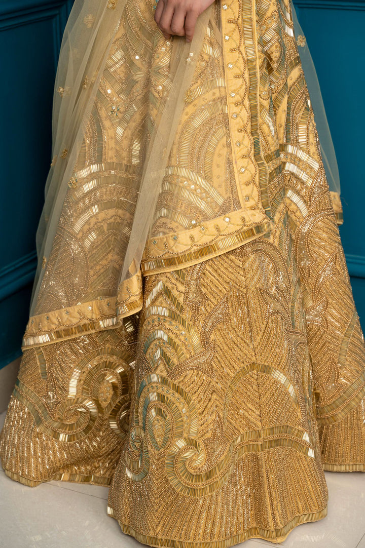 Champagne Cutdana Swirls Lehenga Set, Customizable, Made to Order