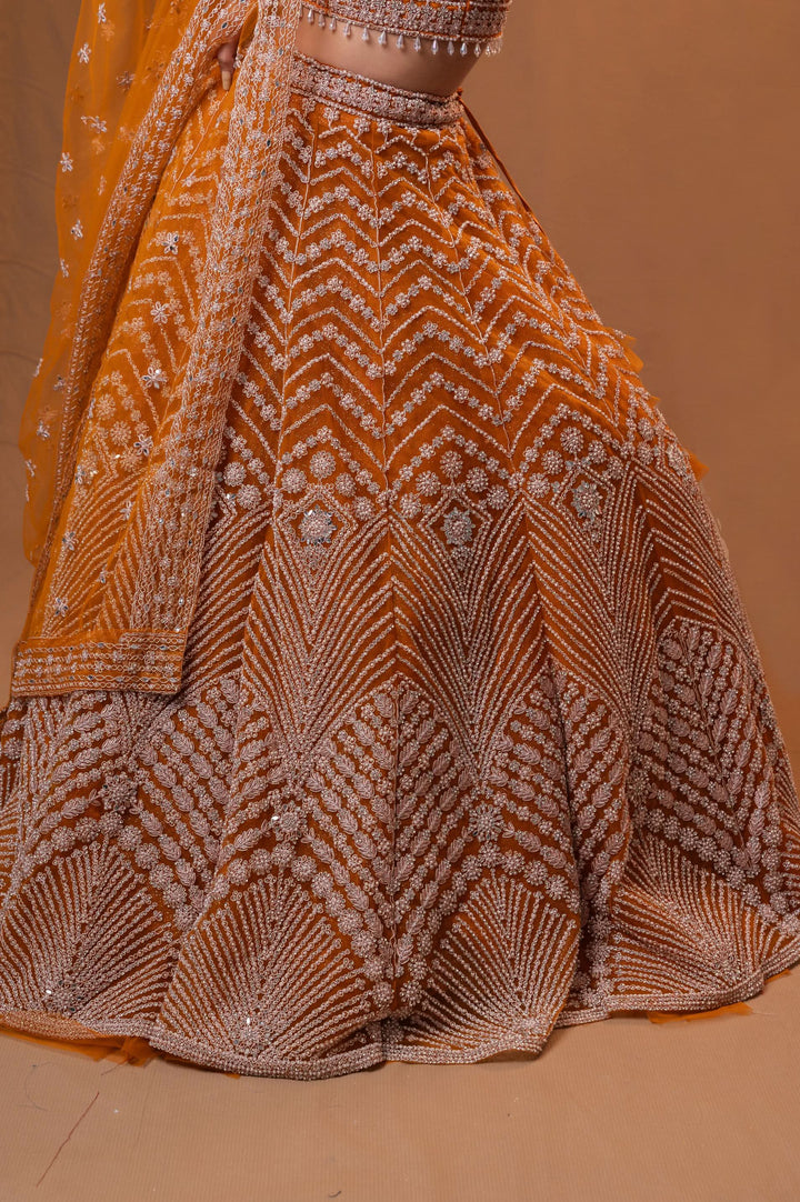 Rust Orange Embellished Lehenga with embroidery, Customizable, Made to Order