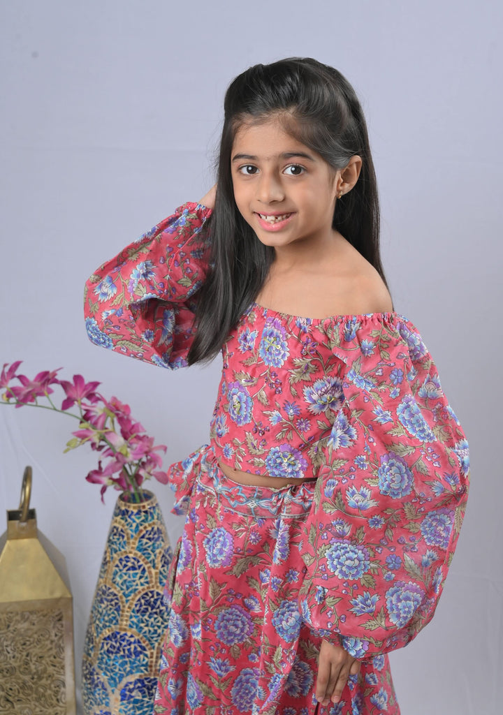 Rosy Blue Off Shoulder top & Skirt Set | Made To Order