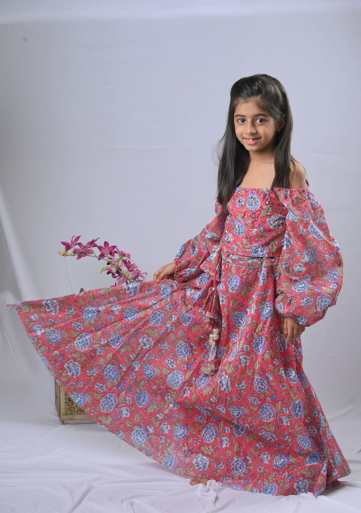 Rosy Blue Off Shoulder top & Skirt Set | Made To Order