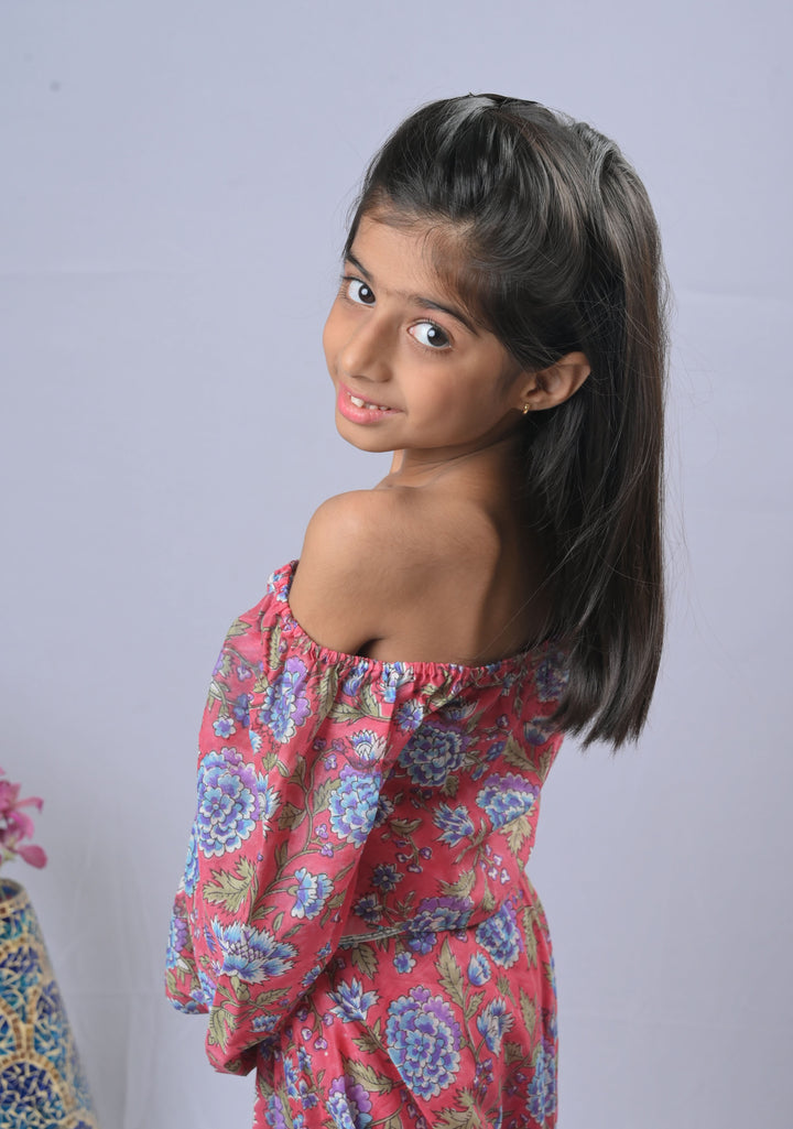 Rosy Blue Off Shoulder top & Skirt Set | Made To Order