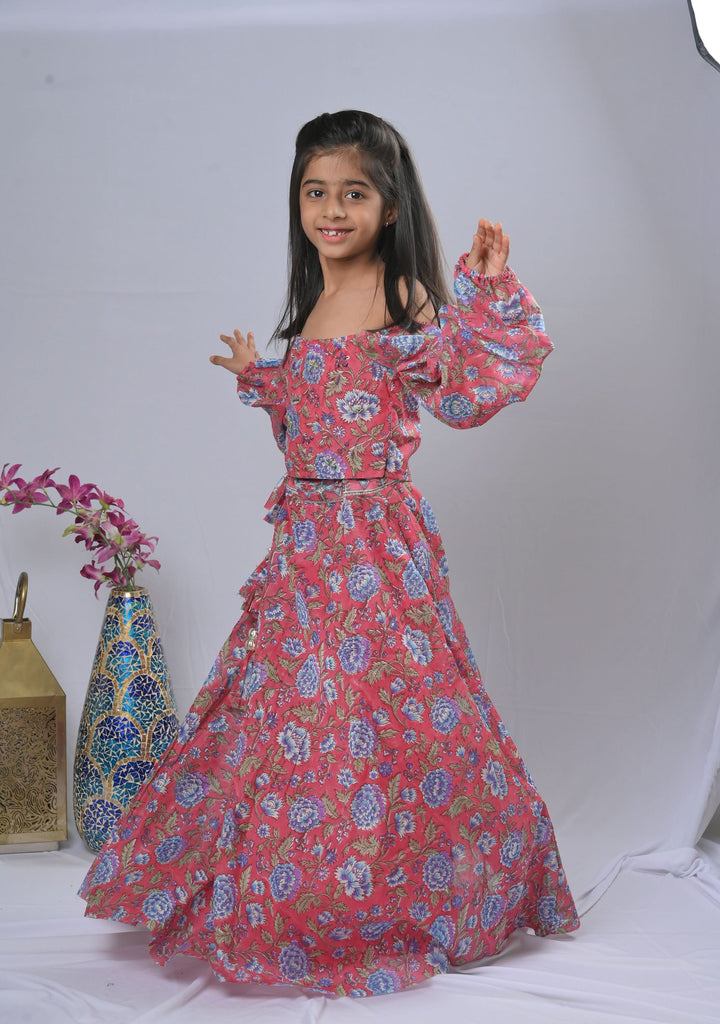 Rosy Blue Off Shoulder top & Skirt Set | Made To Order