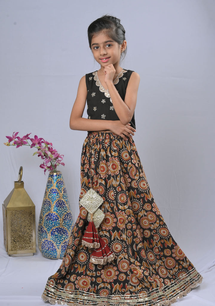 Midnight Patio Lehenga with sequin flowers | Made To Order