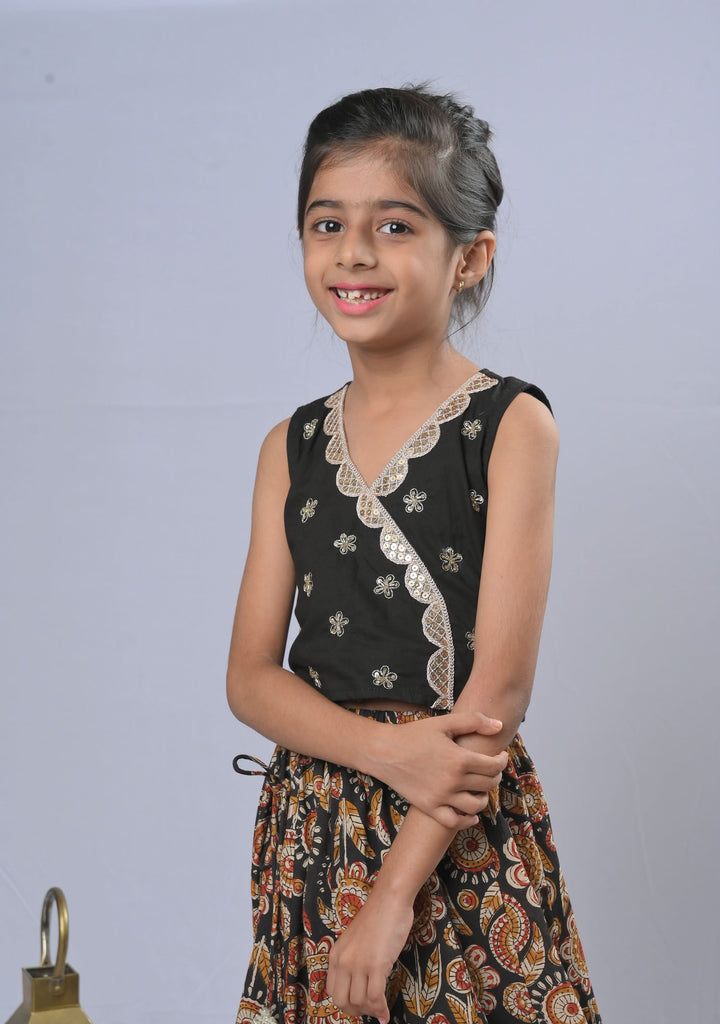 Midnight Patio Lehenga with sequin flowers | Made To Order