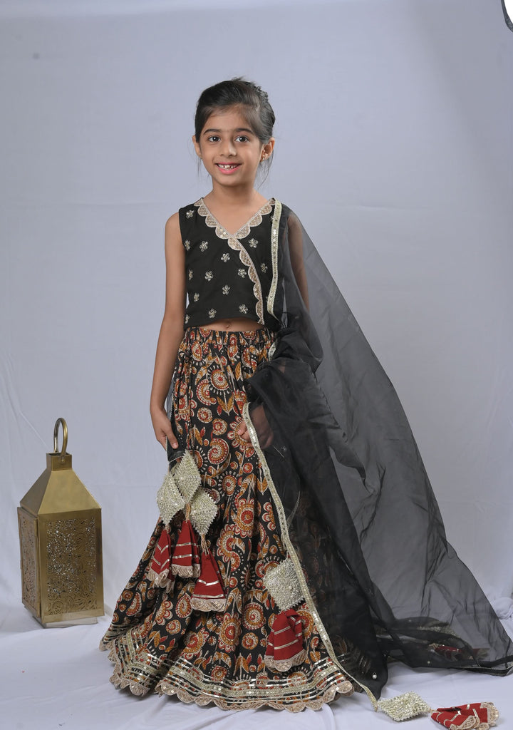 Midnight Patio Lehenga with sequin flowers | Made To Order