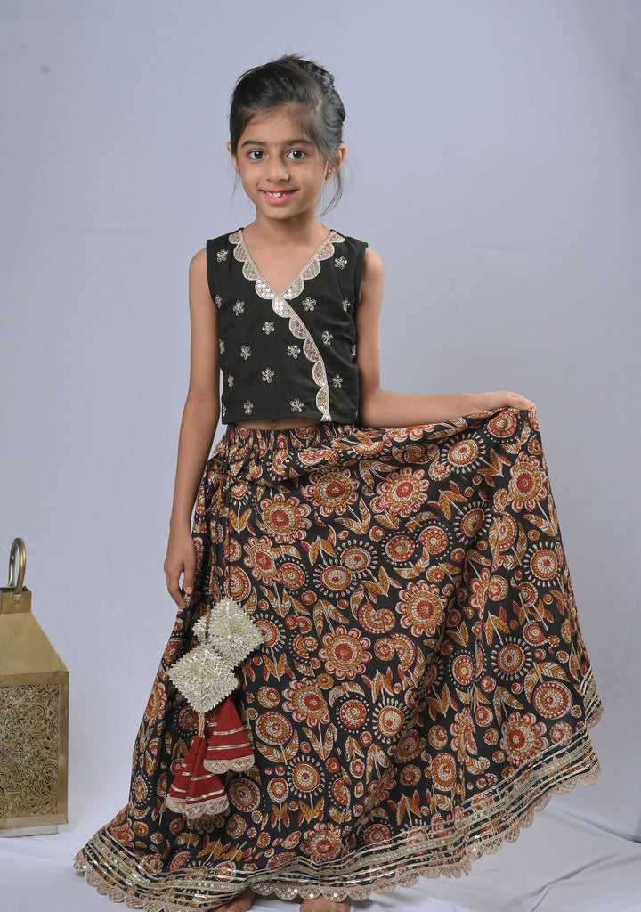 Midnight Patio Lehenga with sequin flowers | Made To Order