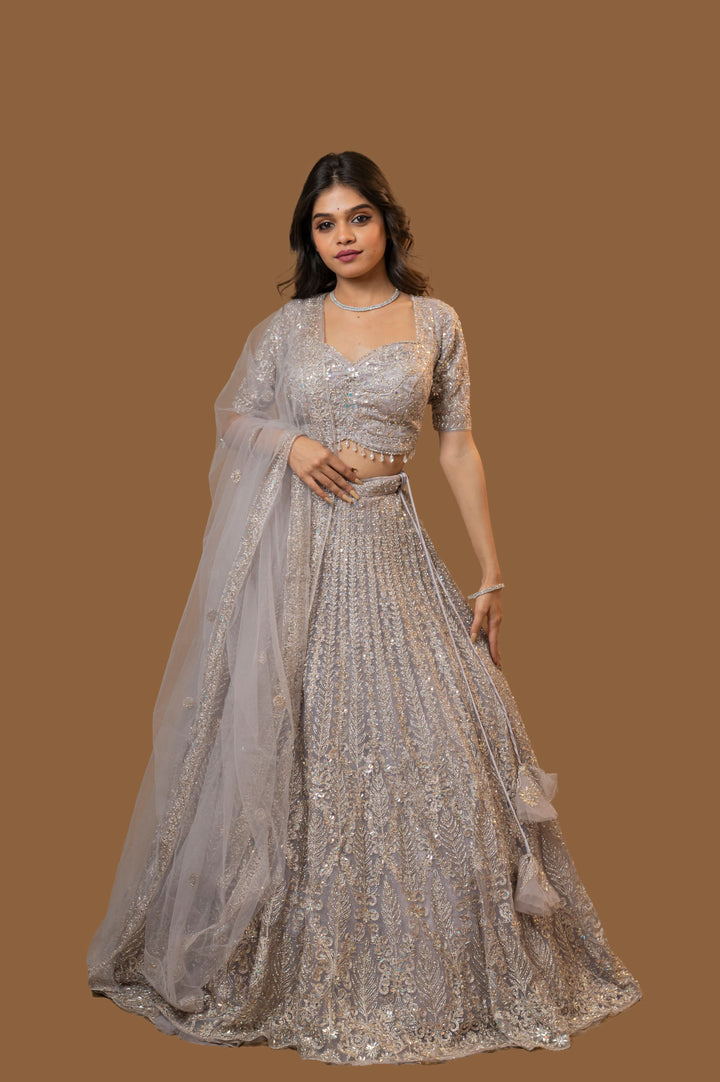 Platinum Picturesque Lehenga with embroidery, Customizable, Made to Order